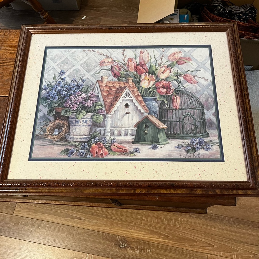 Home Interiors Floral and Birdhouse Art Print - Multicolor
